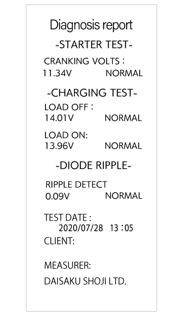 システムテスト結果プリントイメージ